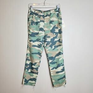 NEW Mother Shaker Chop Crop Blue Green Camo Linen Blend Pant 24 Utility Casual